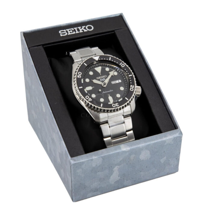 Seiko 5 Sports Automatic Day Date Black Dial Silver Steel Strap Watch for Men - SRPD55K1 - Image 5
